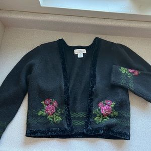 vintage black floral knit cardigan